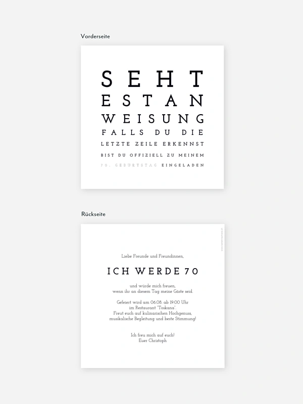 Einladung 70. Geburtstag Sehtest