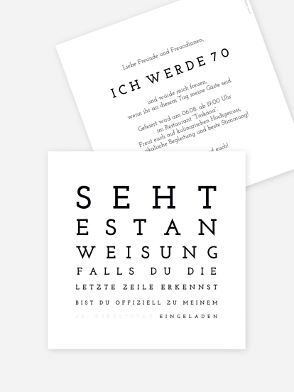 Einladung 70. Geburtstag Sehtest