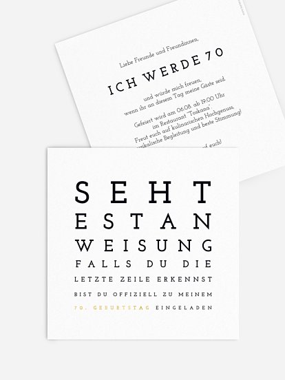 Einladung 70. Geburtstag Sehtest