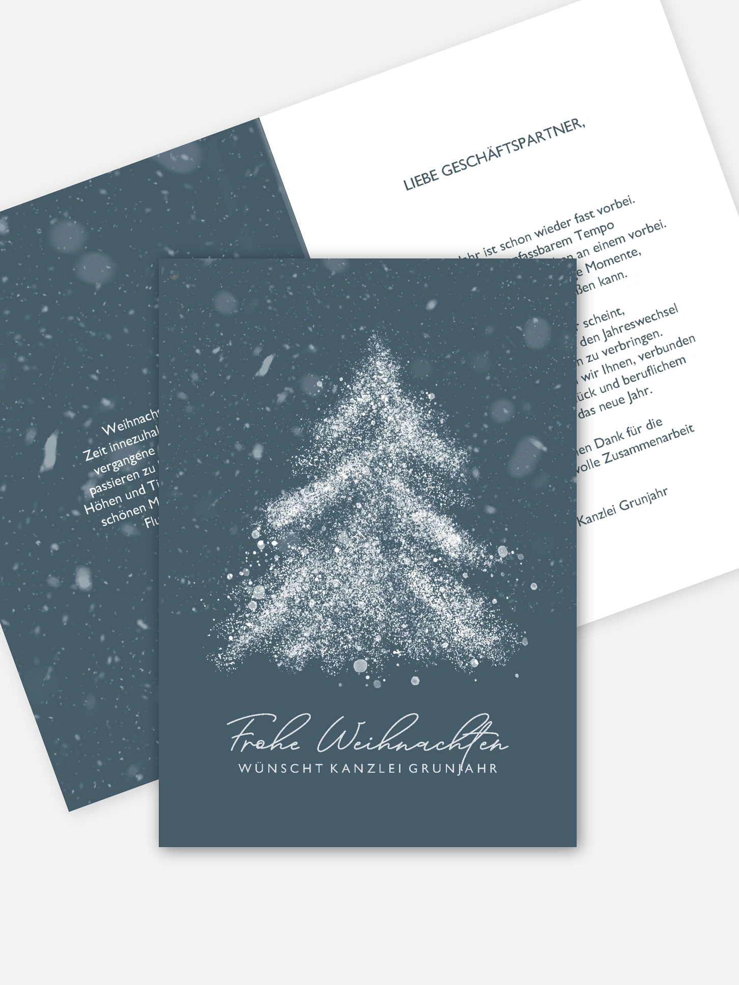 Geschäftliche Weihnachtskarte Schneetreiben