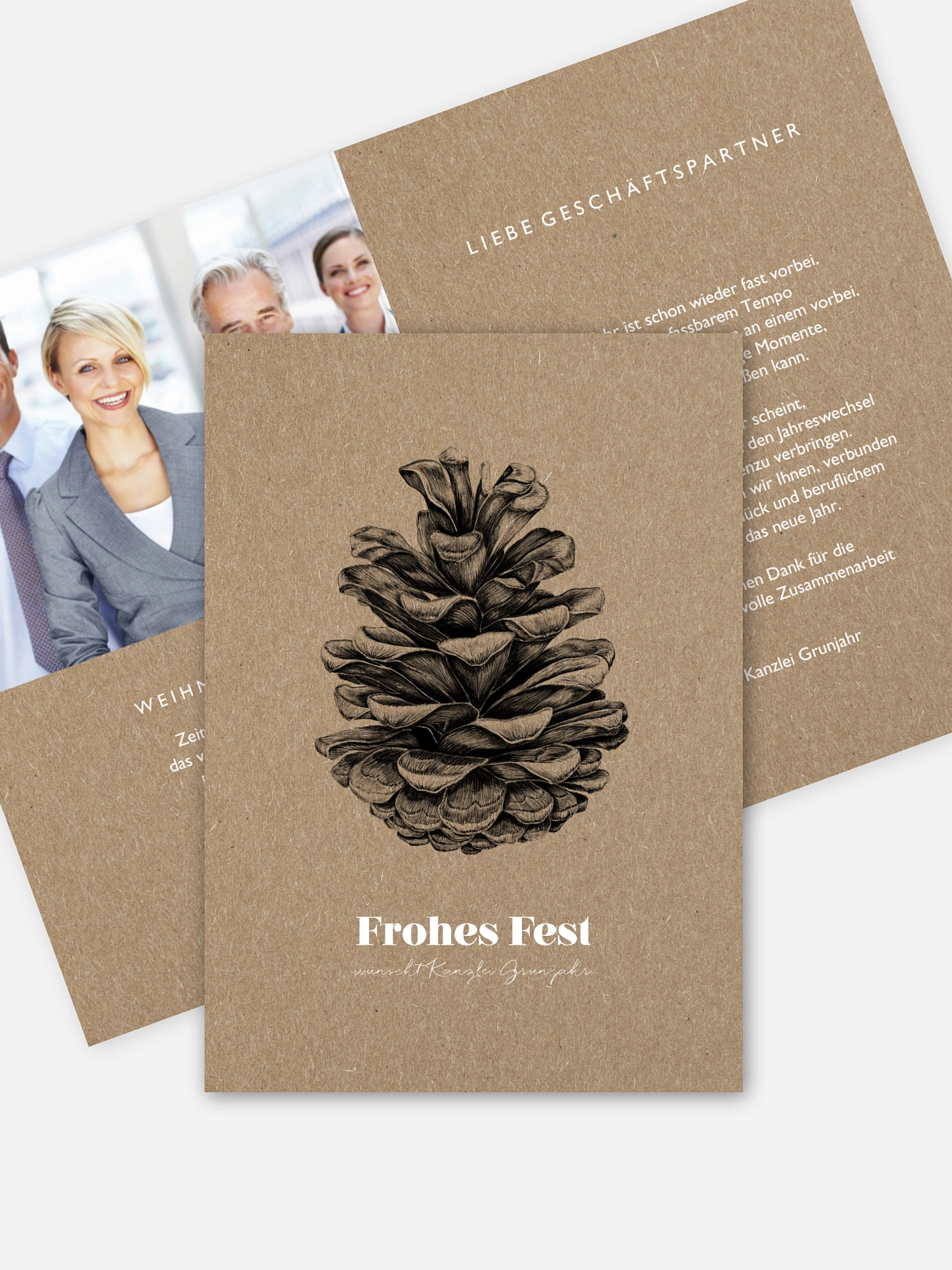 Geschäftliche Weihnachtskarte Pinecone Kraftpapier