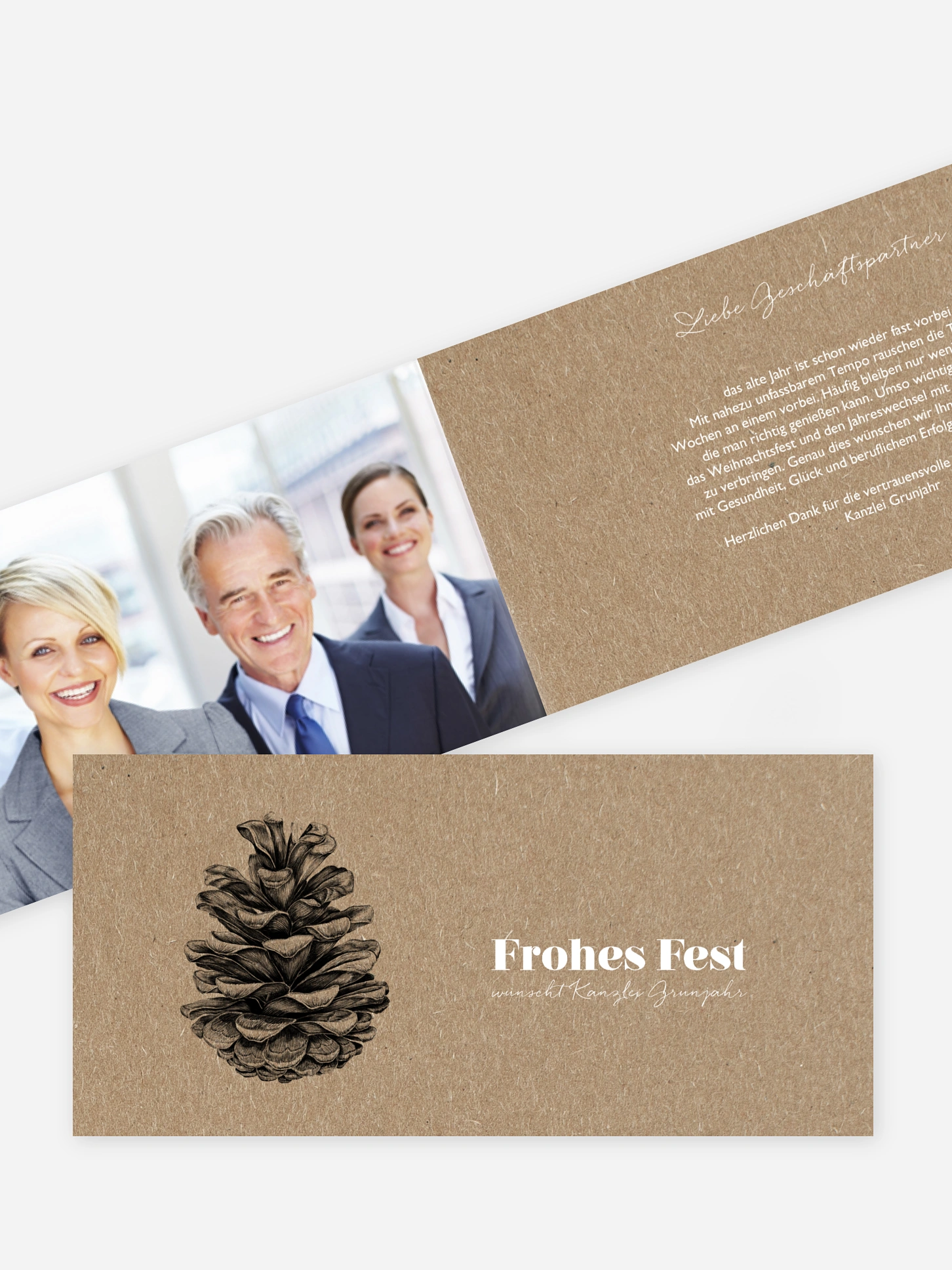 Geschäftliche Weihnachtskarte Pinecone Kraftpapier