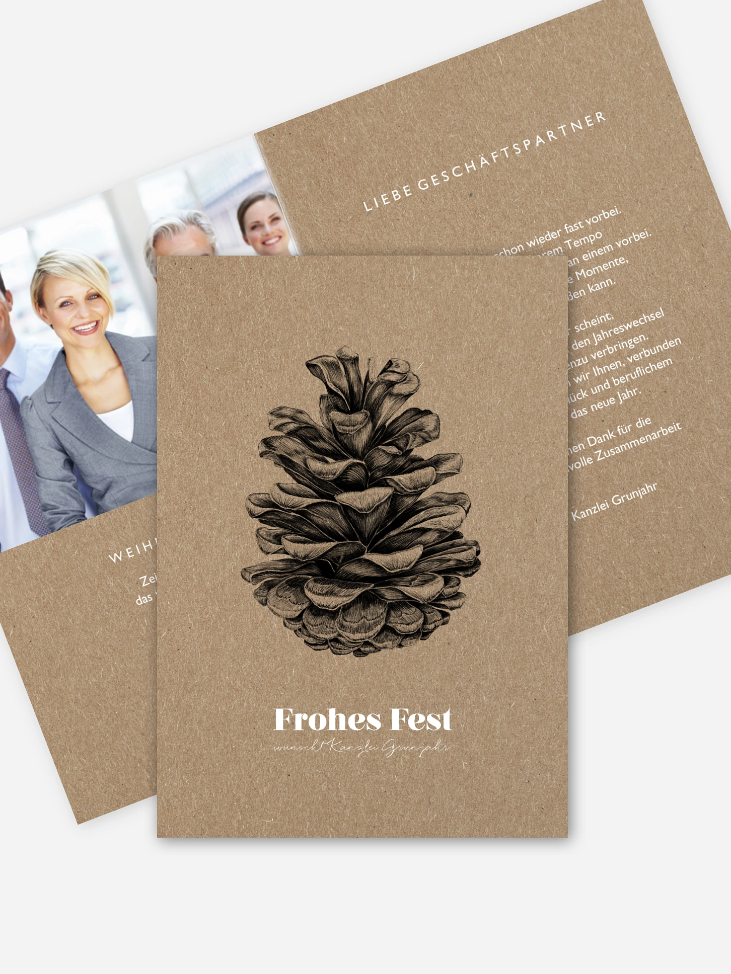 Geschäftliche Weihnachtskarte Pinecone Kraftpapier