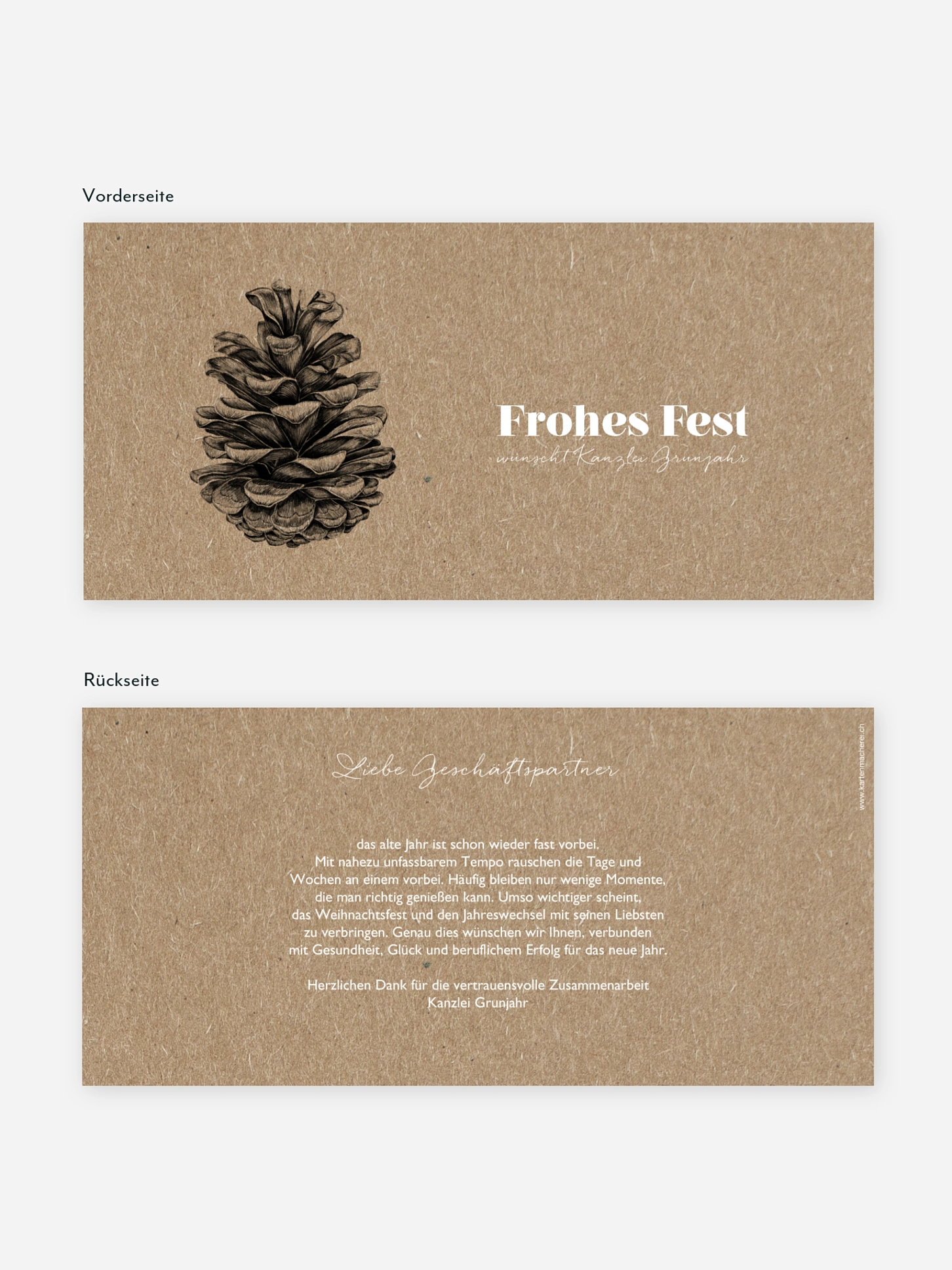 Geschäftliche Weihnachtskarte Pinecone Kraftpapier