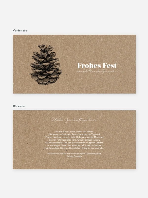 Geschäftliche Weihnachtskarte Pinecone Kraftpapier