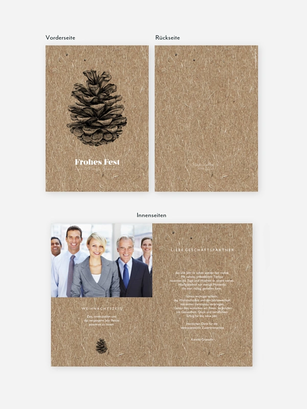 Geschäftliche Weihnachtskarte Pinecone Kraftpapier