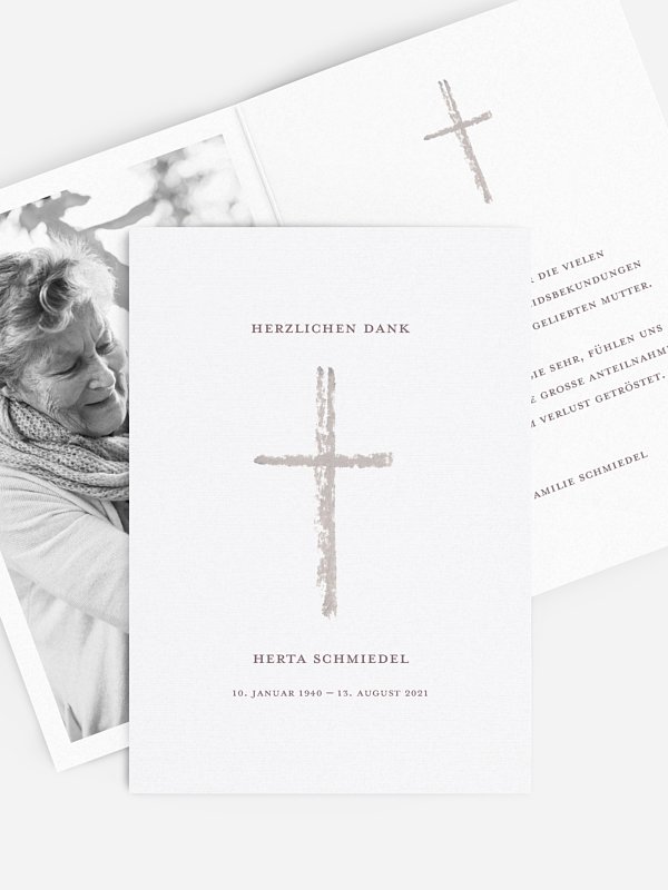 Trauerdanksagung Simples Kreuz