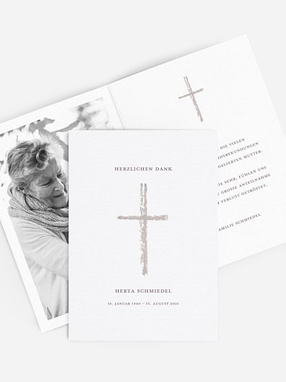 Trauerdanksagung Simples Kreuz
