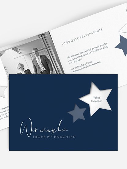 Geschäftliche Weihnachtskarte Sternenschein (gestanzt)