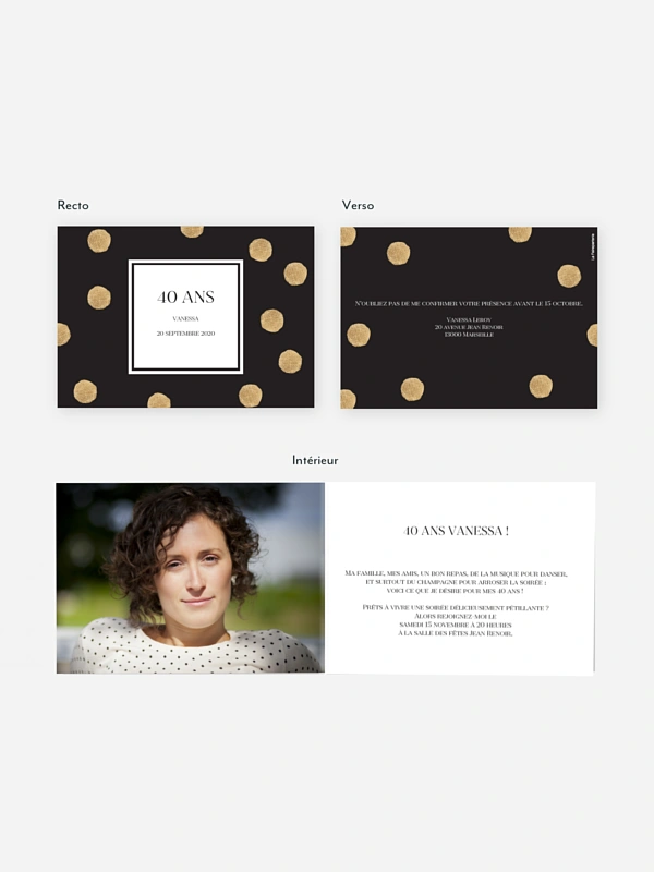 invitation anniversaire 40 Sparkling Dots