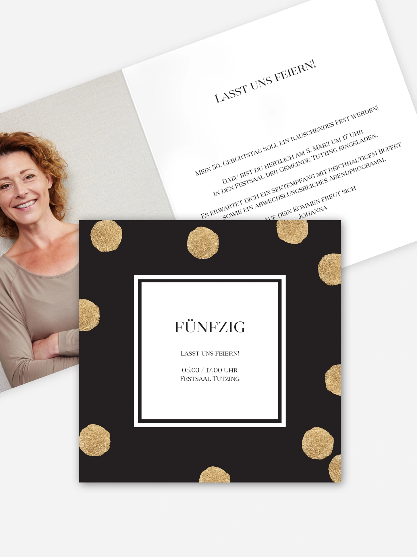 Einladung 50. Geburtstag Sparkling Dots