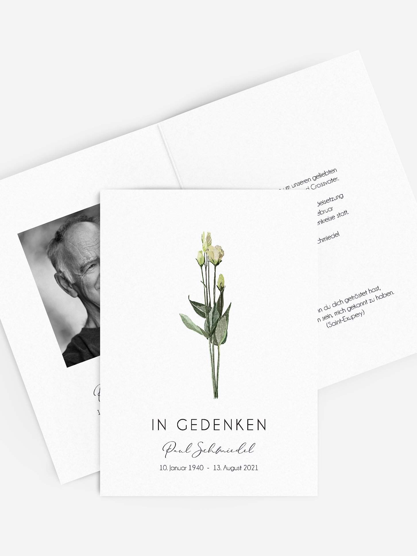 Trauerkarte Weiße Rosen