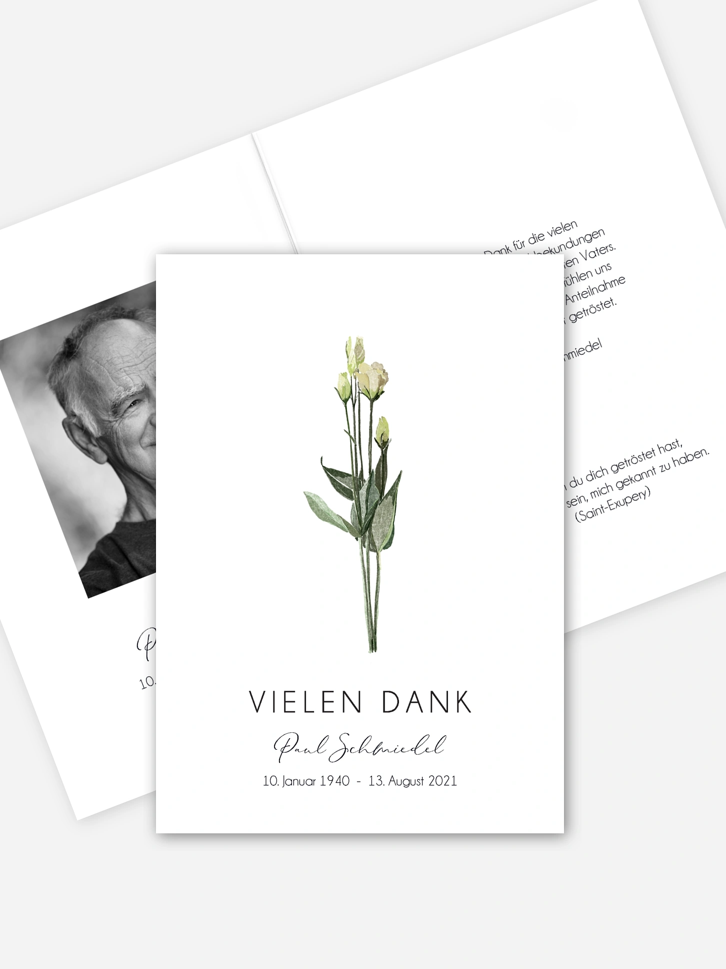 Trauerdanksagung Weiße Rosen