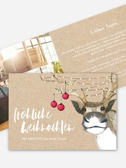 Geschäftliche Weihnachtskarte Rentier Mitarbeiter