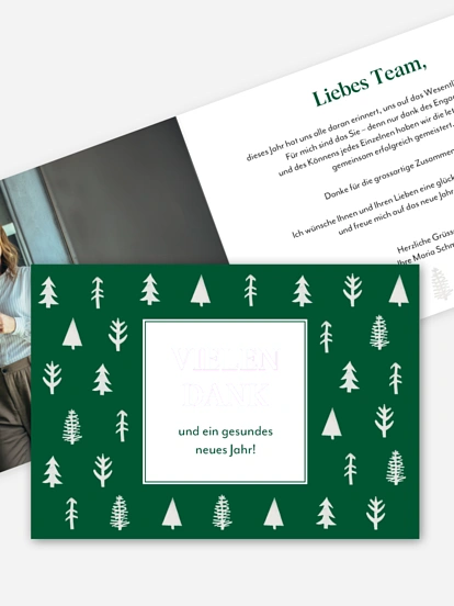 Geschäftliche Weihnachtskarte Tannenstempel Mitarbeiter