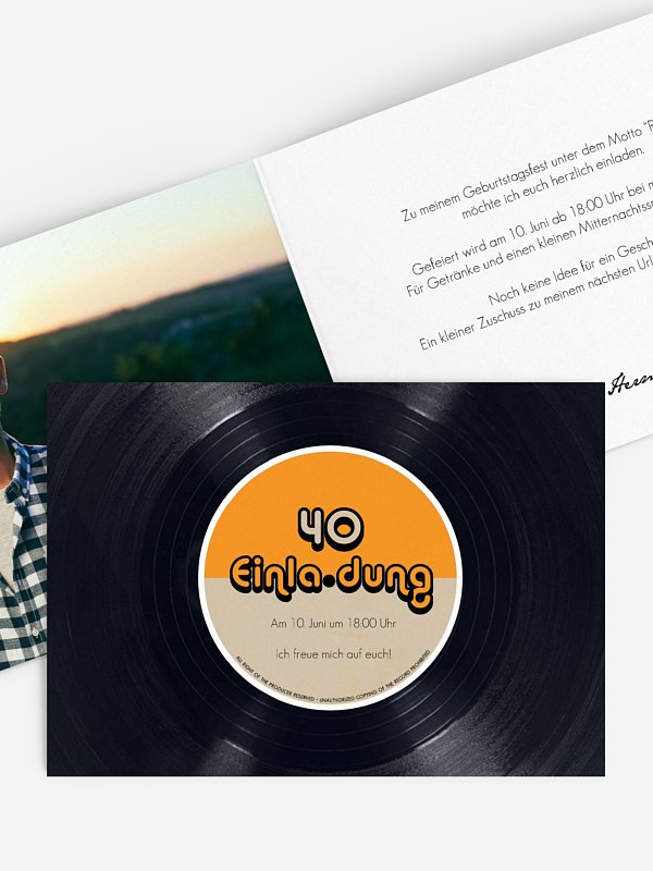Einladung 40. Geburtstag Vinylplatte