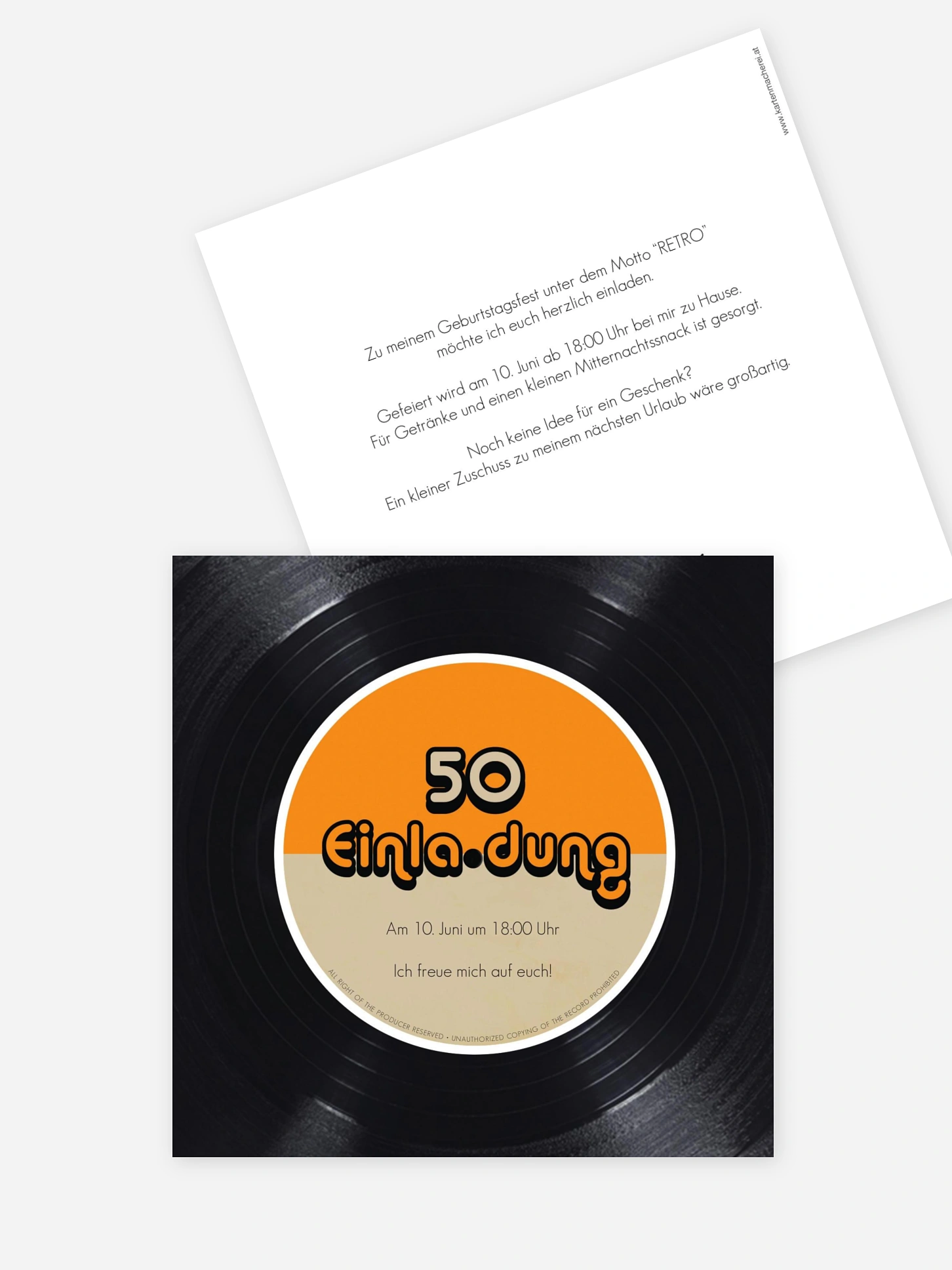Einladung 50. Geburtstag Vinylplatte