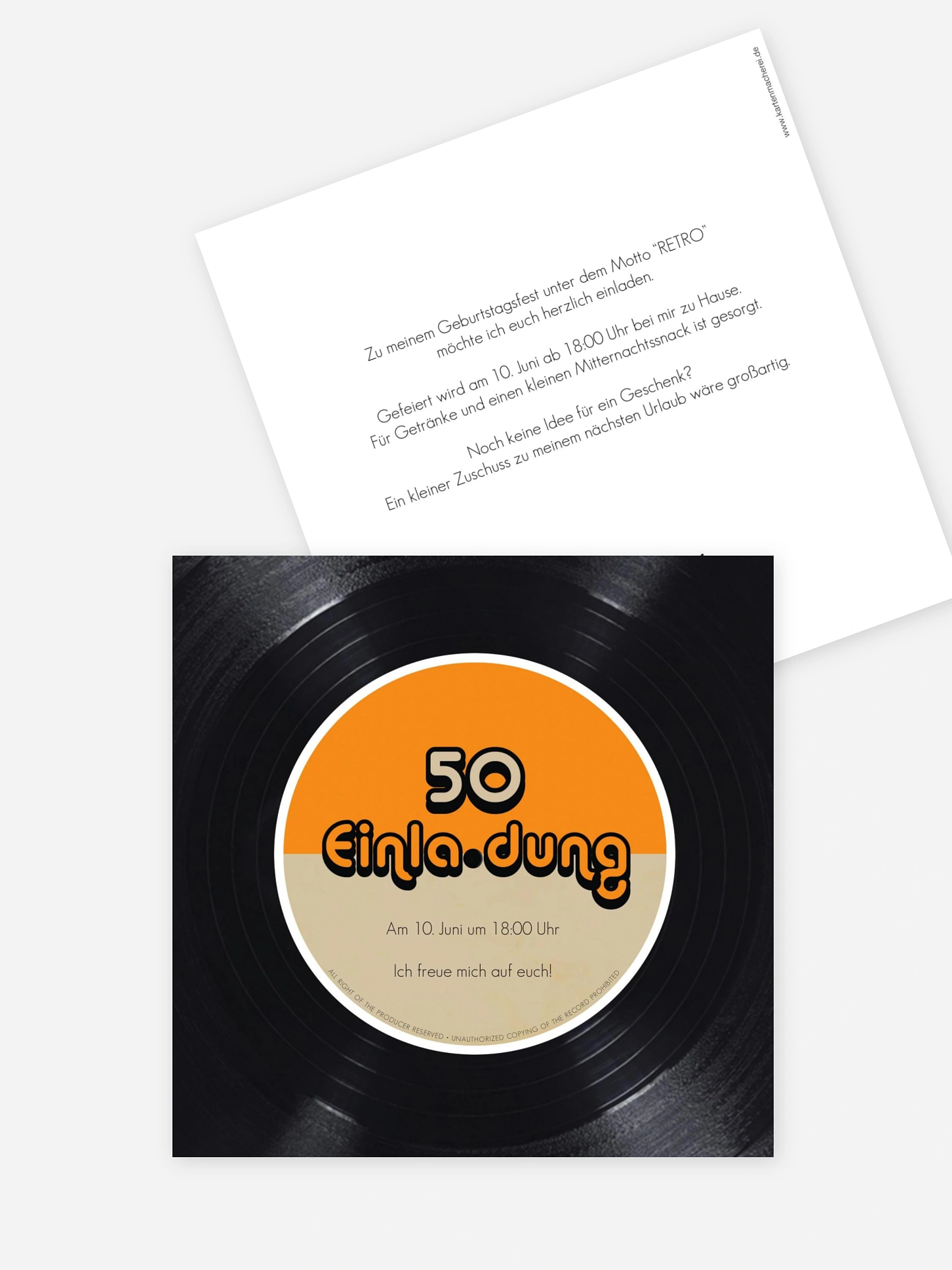 Einladung 50. Geburtstag Vinylplatte