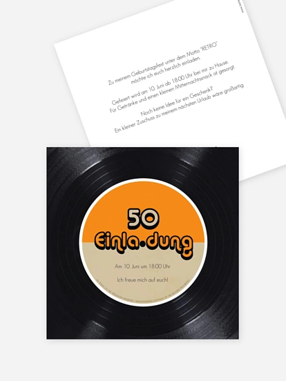 Einladung 50. Geburtstag Vinylplatte