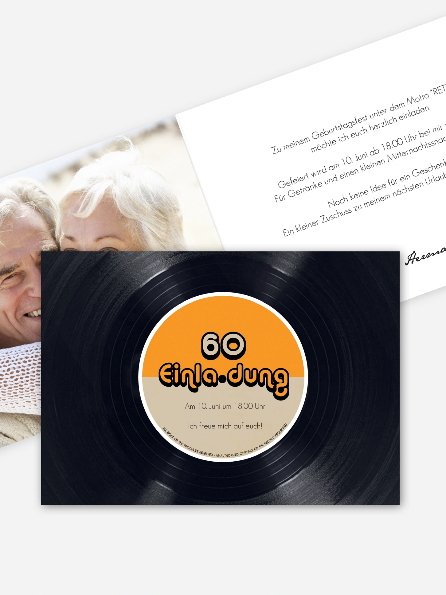 Einladung 60. Geburtstag Vinylplatte