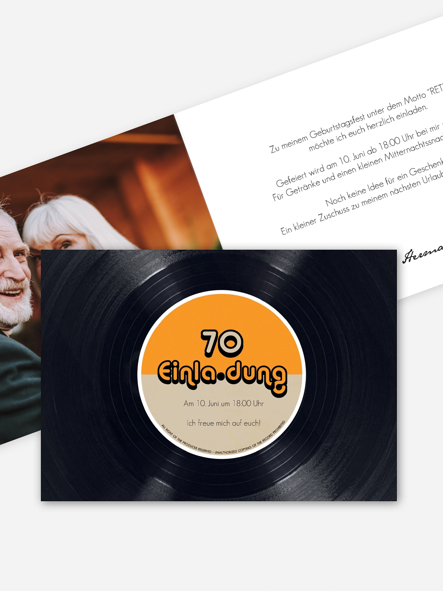 Einladung 70. Geburtstag Vinylplatte