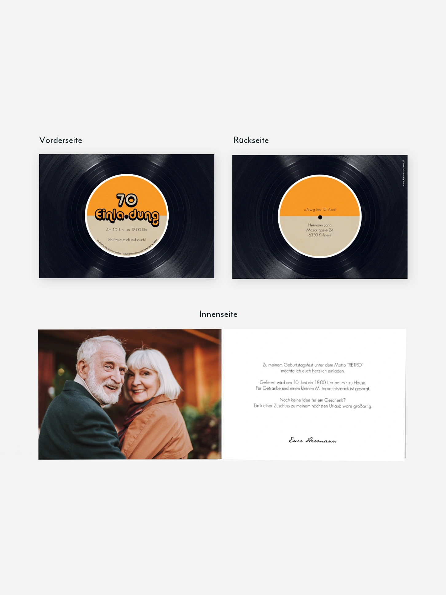 Einladung 70. Geburtstag Vinylplatte
