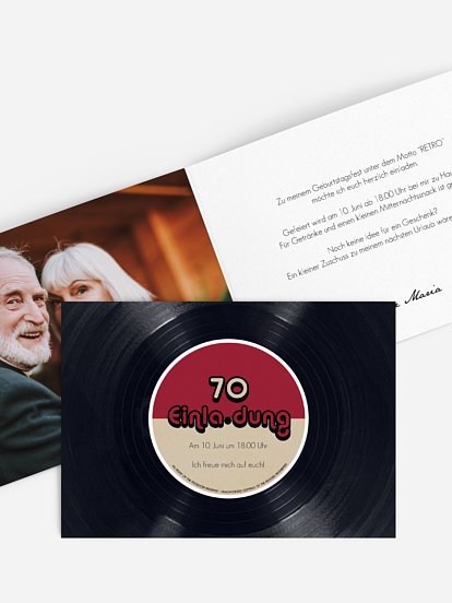 Einladung 70. Geburtstag Vinylplatte