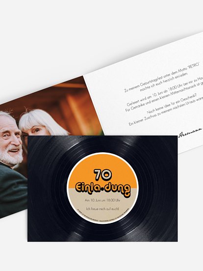 Einladung 70. Geburtstag Vinylplatte