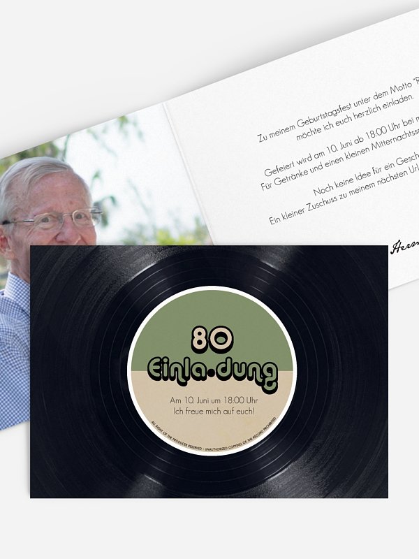 Einladung 80. Geburtstag Vinylplatte