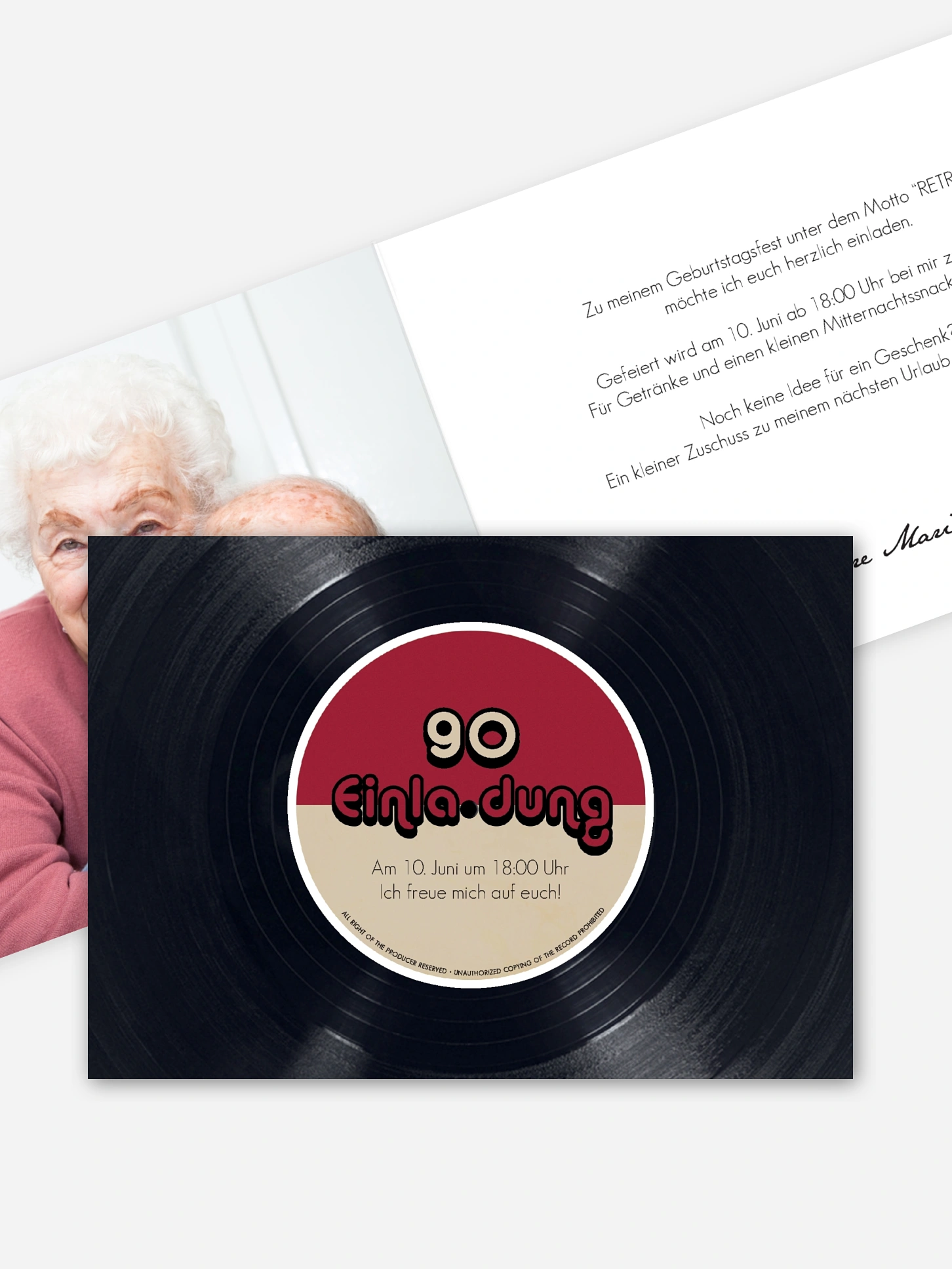 Einladung 90. Geburtstag Vinylplatte