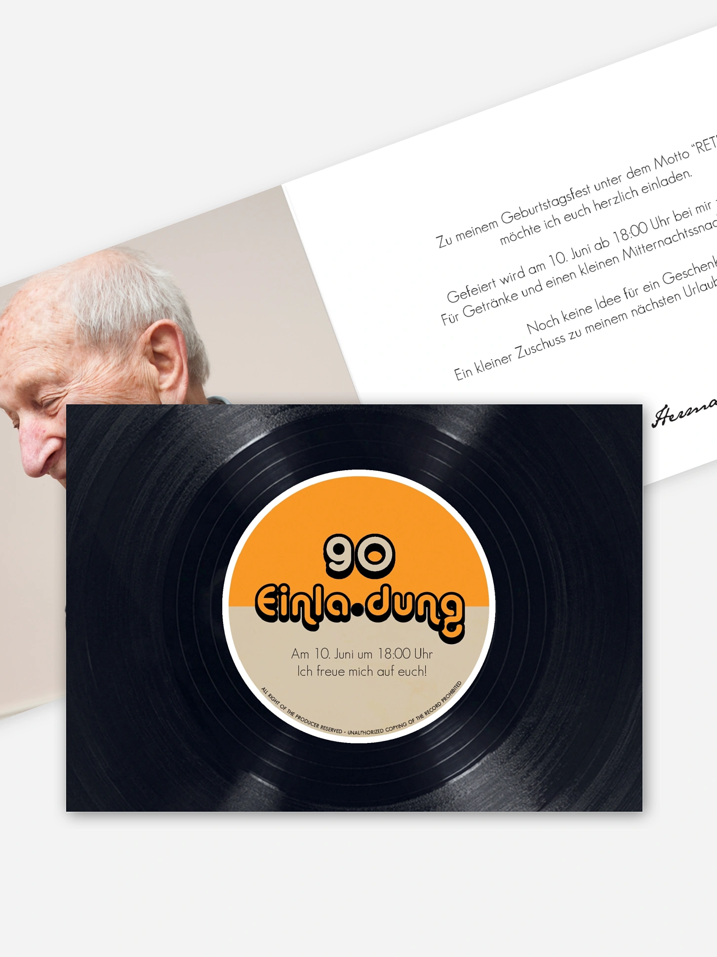 Einladung 90. Geburtstag Vinylplatte