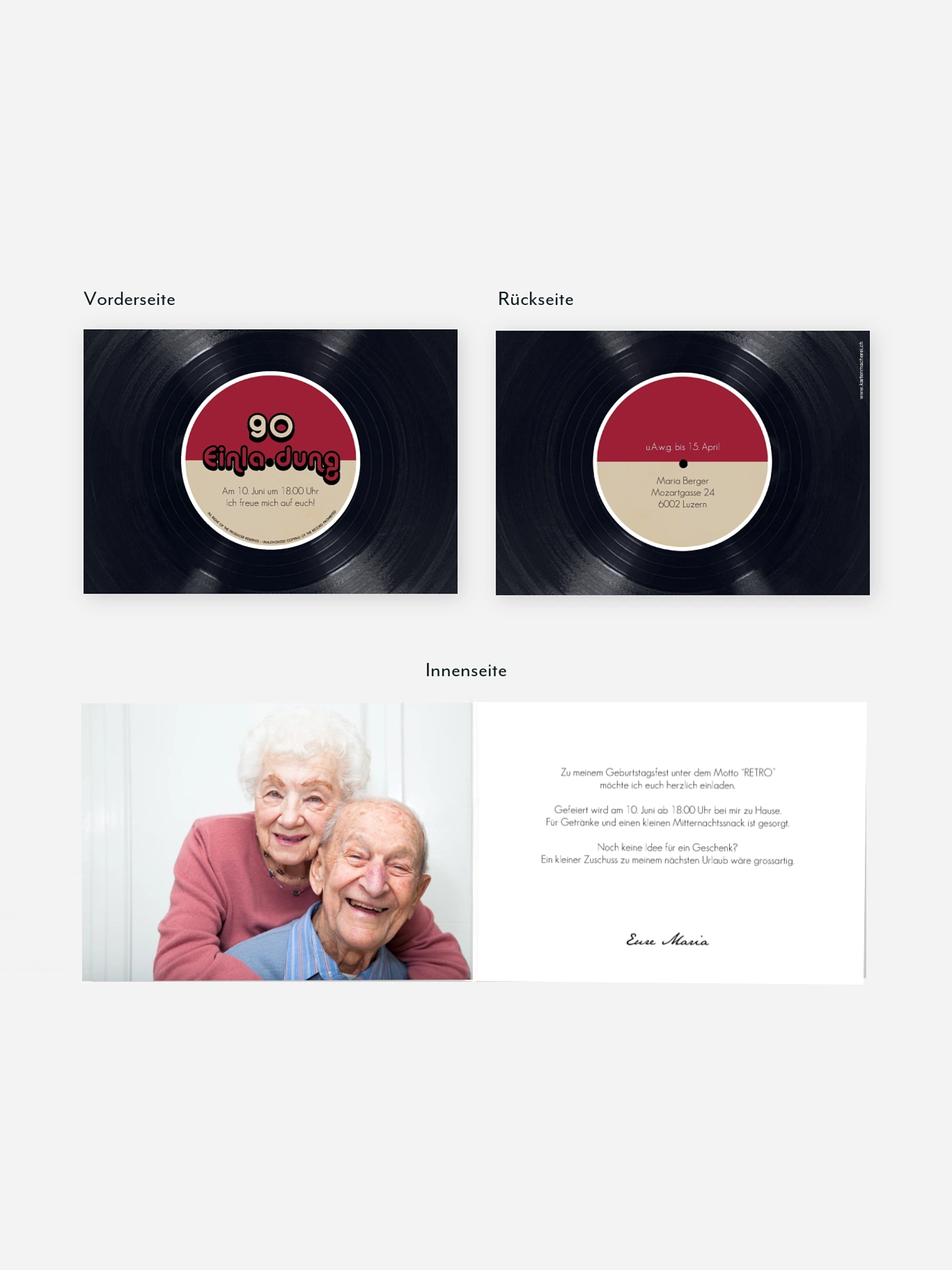 Einladung 90. Geburtstag Vinylplatte