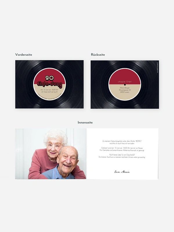 Einladung 90. Geburtstag Vinylplatte