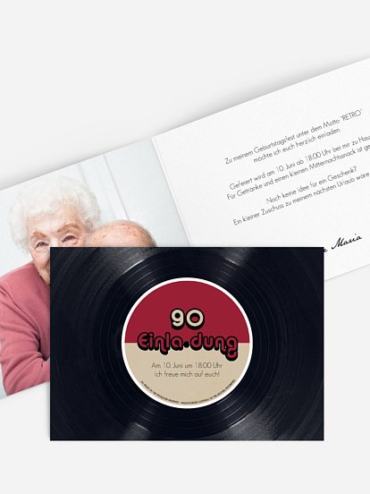 Einladung 90. Geburtstag Vinylplatte