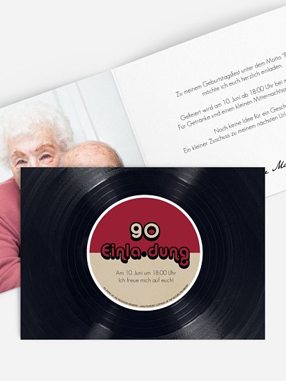 Einladung 90. Geburtstag Vinylplatte