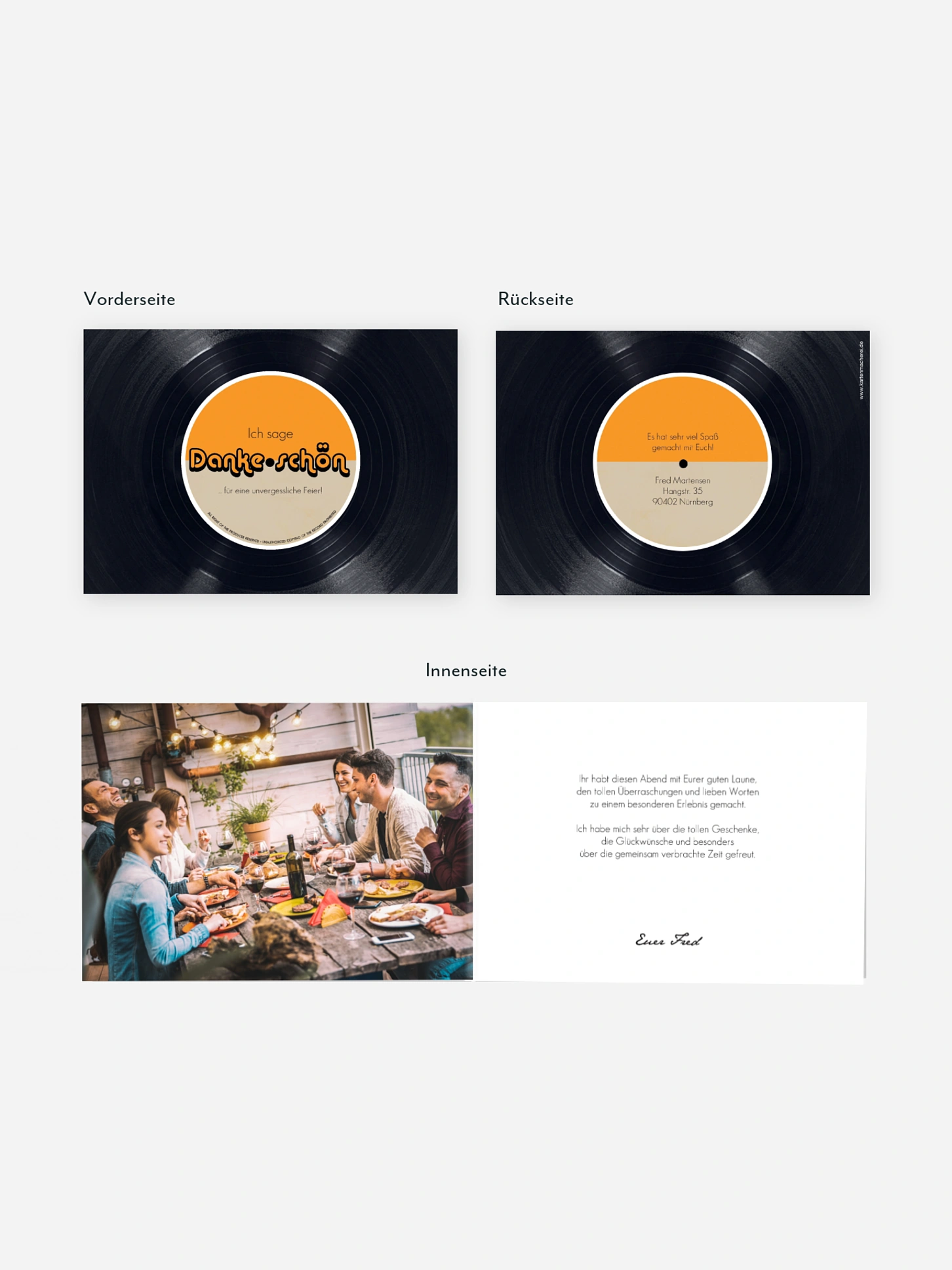 Dankeskarte Geburtstag Vinylplatte