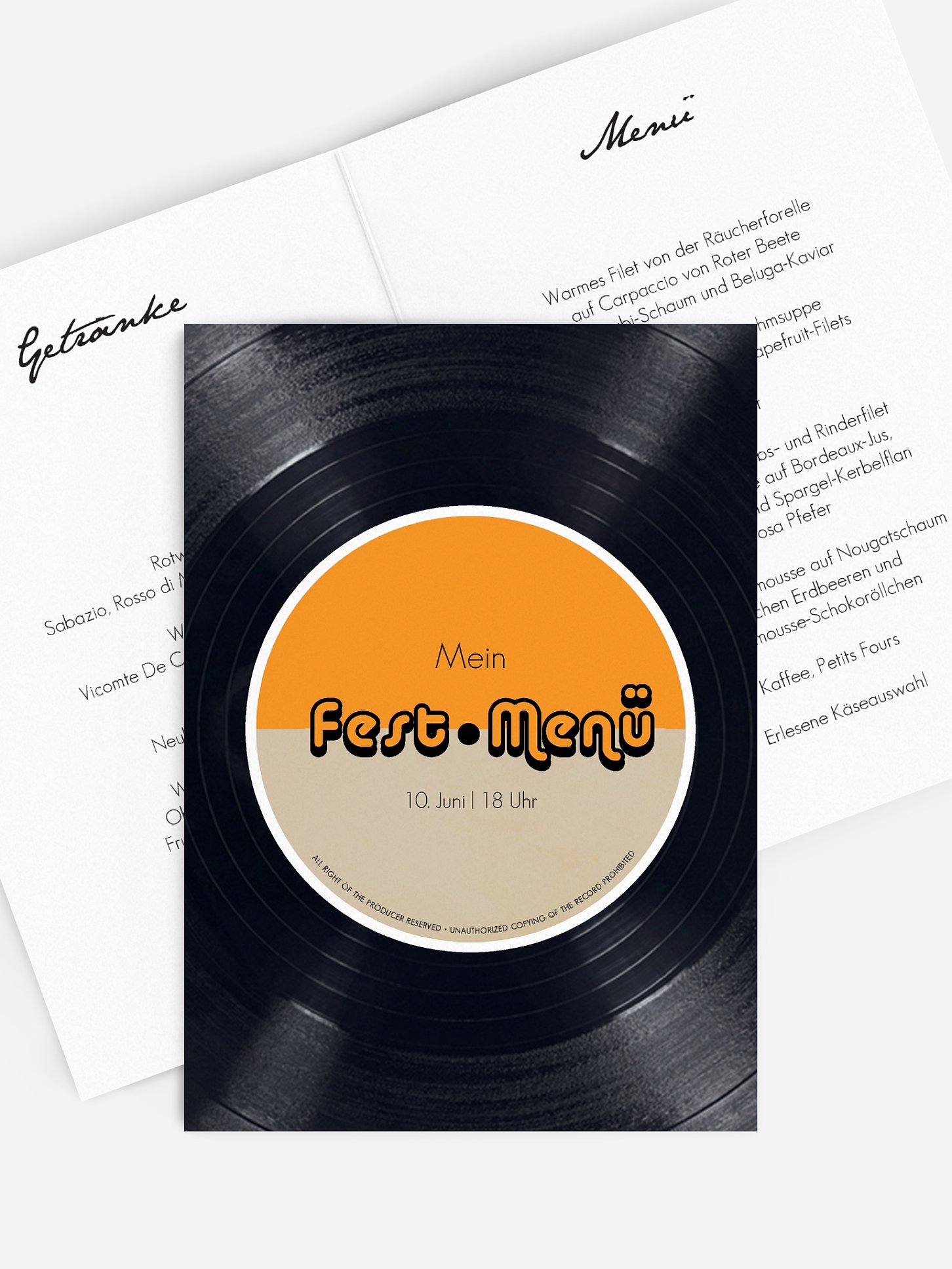 Menükarte Geburtstag Vinylplatte