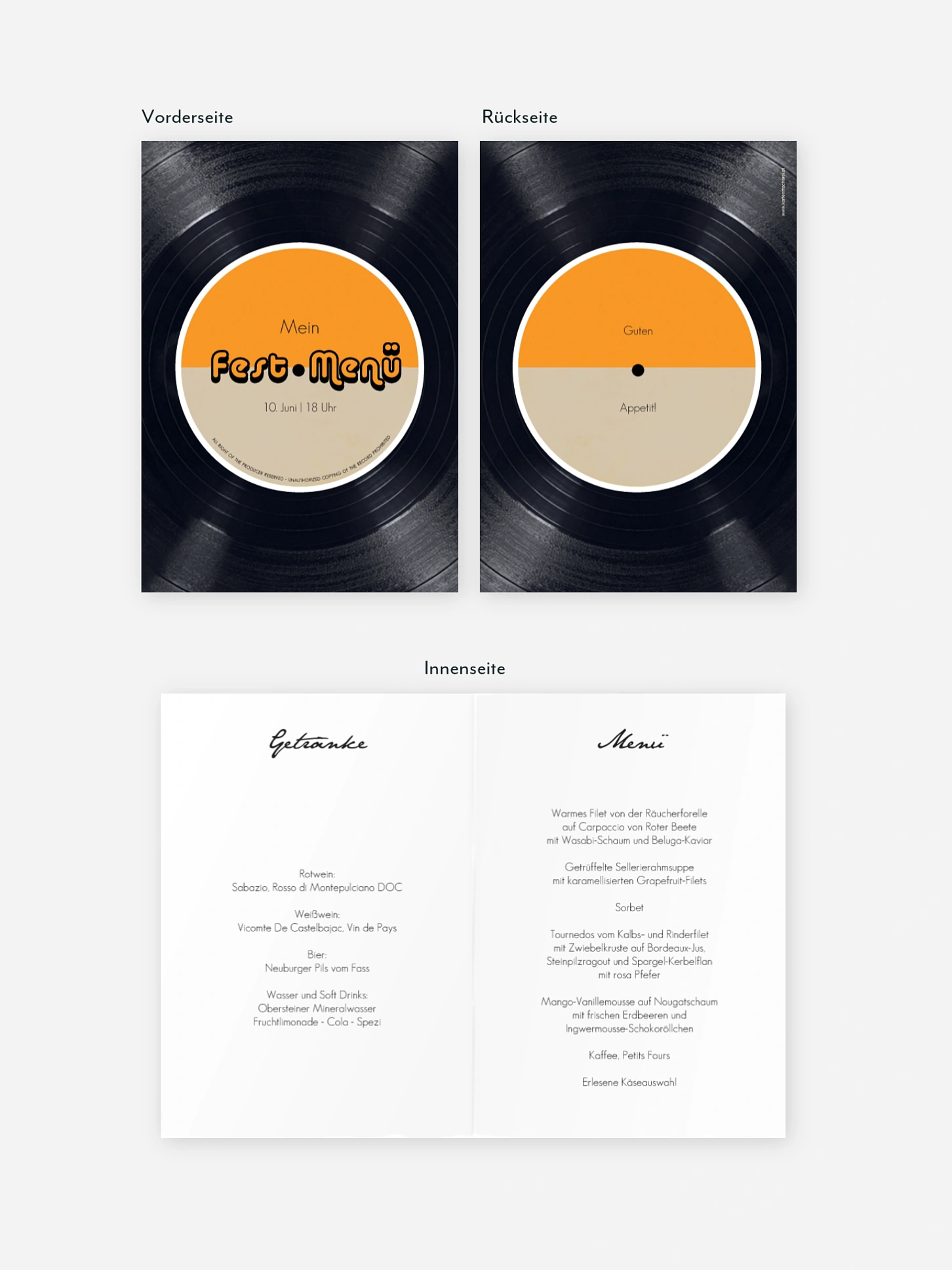 Menükarte Geburtstag Vinylplatte