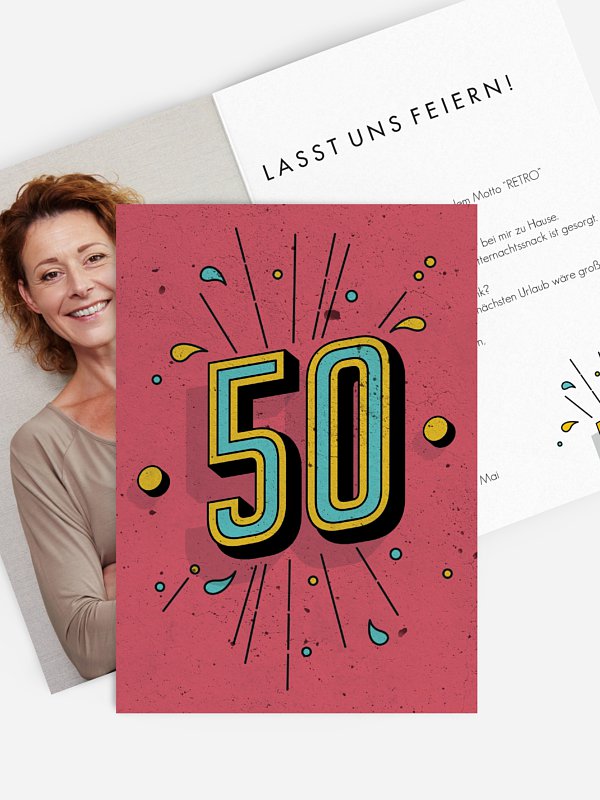 Einladung 50. Geburtstag Retro Number
