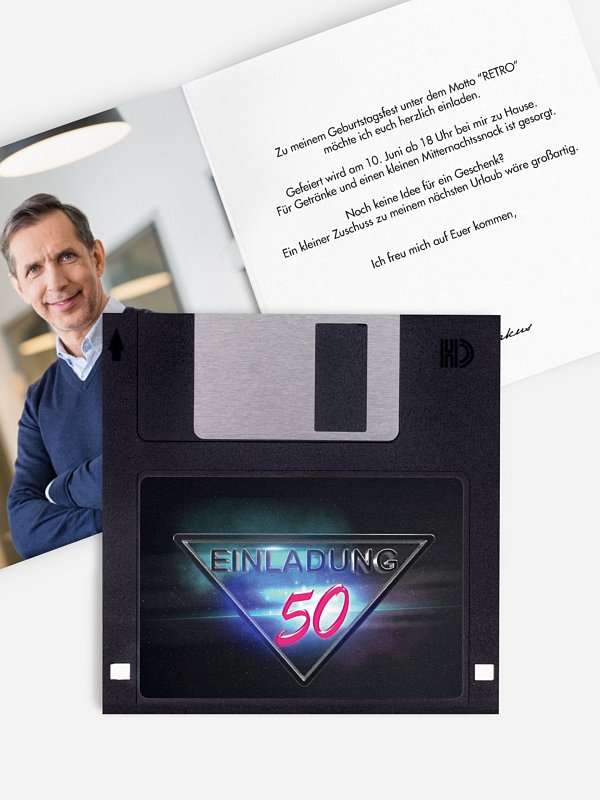 Einladung 50. Geburtstag Floppy Disk