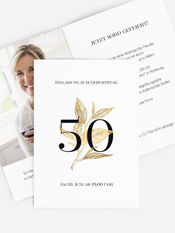 Einladung 50. Geburtstag Golden Leaf