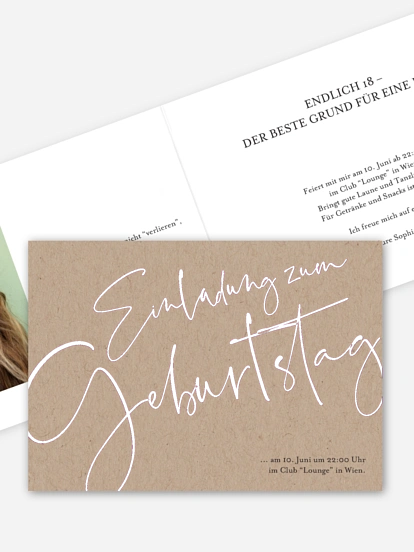 Einladung 18. Geburtstag Kalligraphie