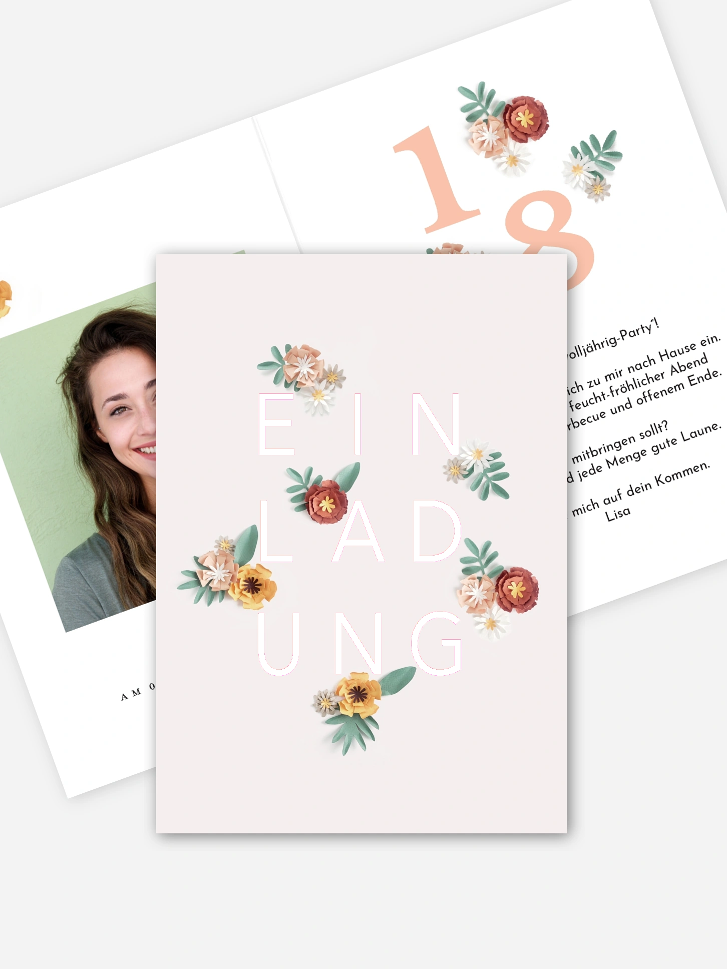 Einladung 18. Geburtstag Papierblumen