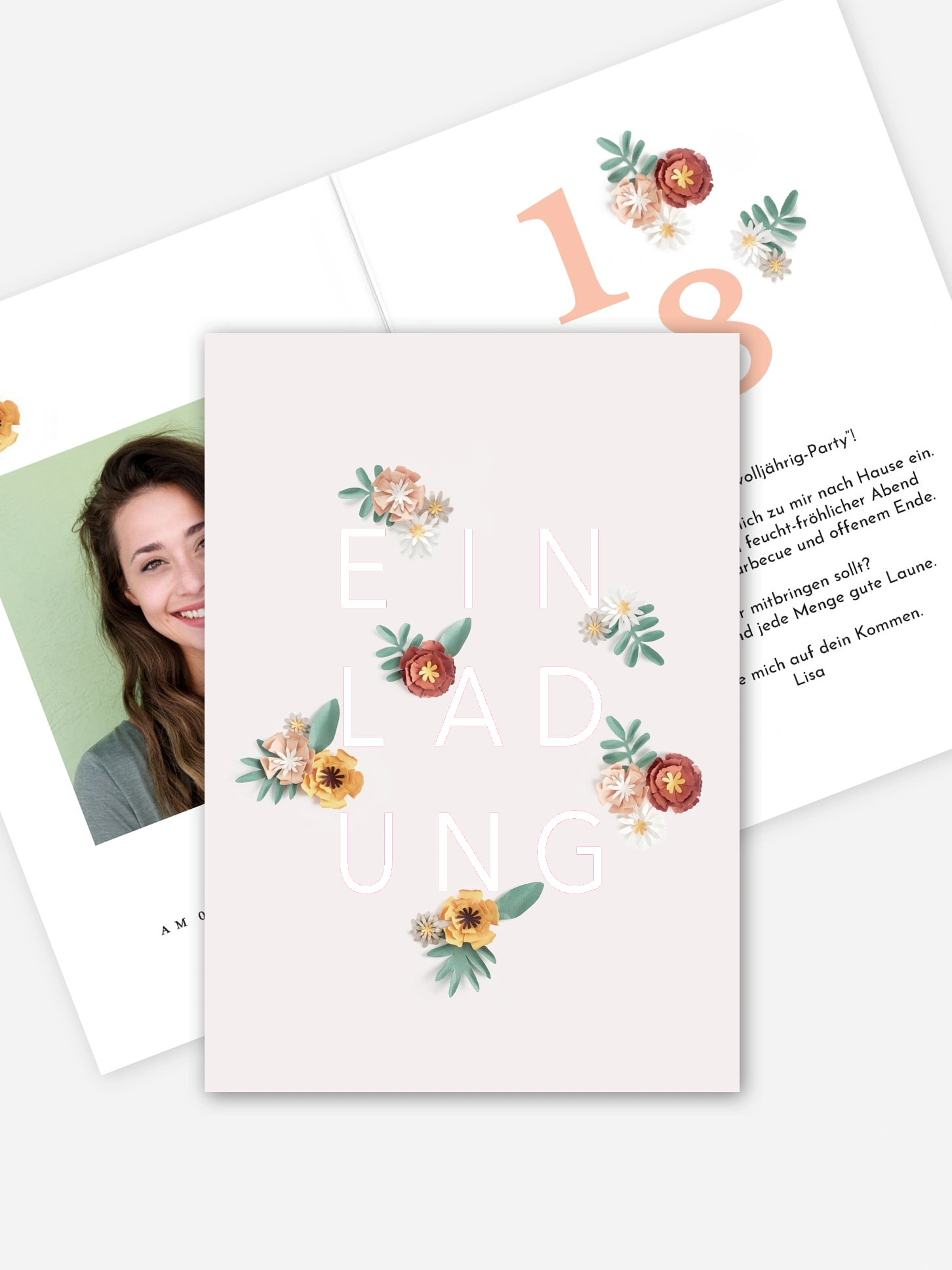 Einladung 18. Geburtstag Papierblumen