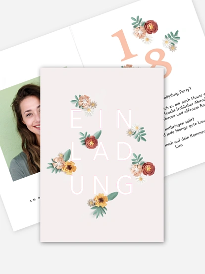 Einladung 18. Geburtstag Papierblumen