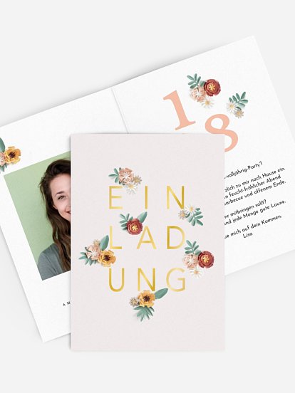Einladung 18. Geburtstag Papierblumen