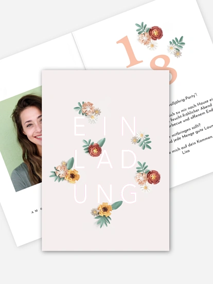 Einladung 18. Geburtstag Papierblumen