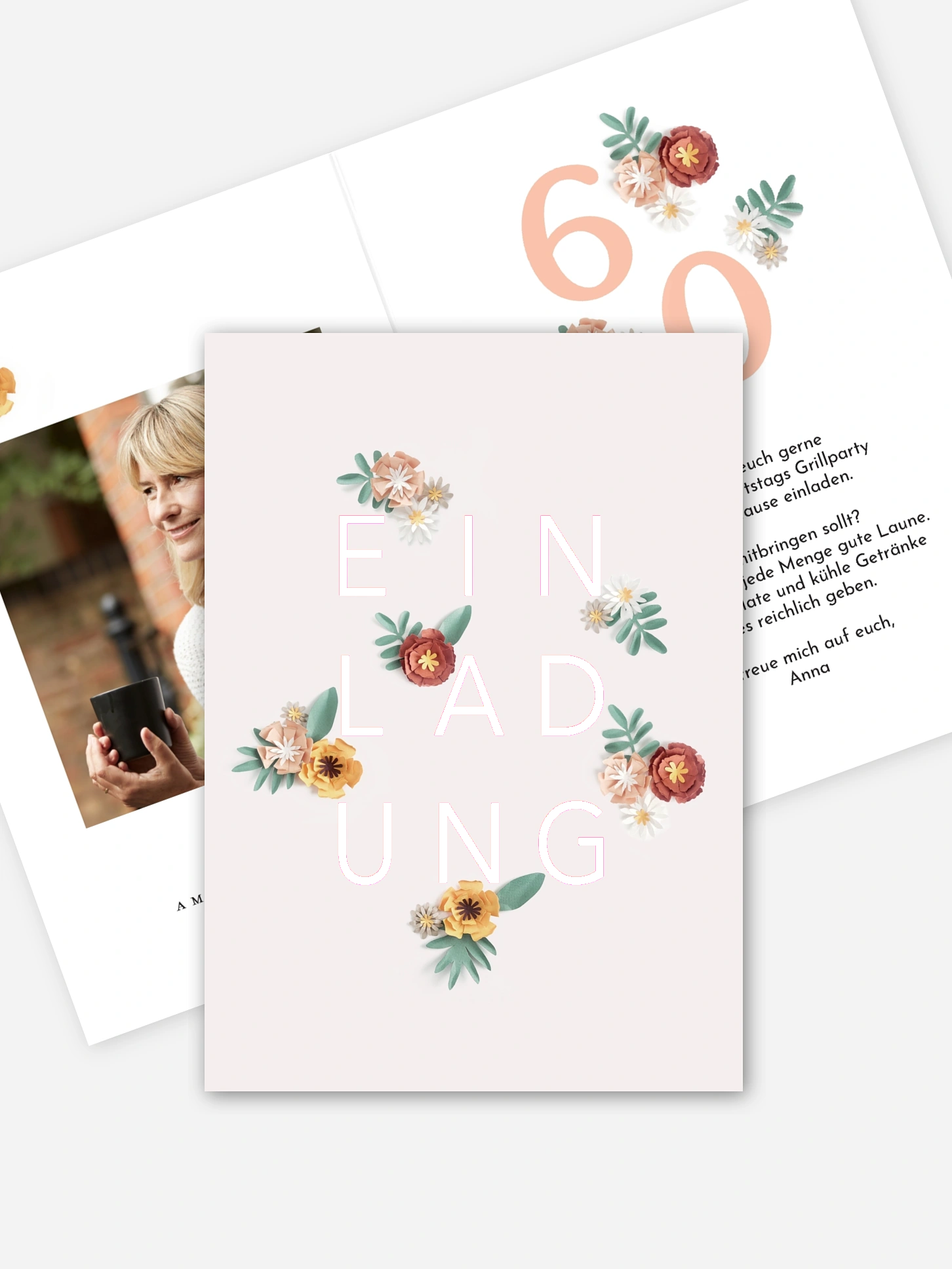 Einladung 60. Geburtstag Papierblumen