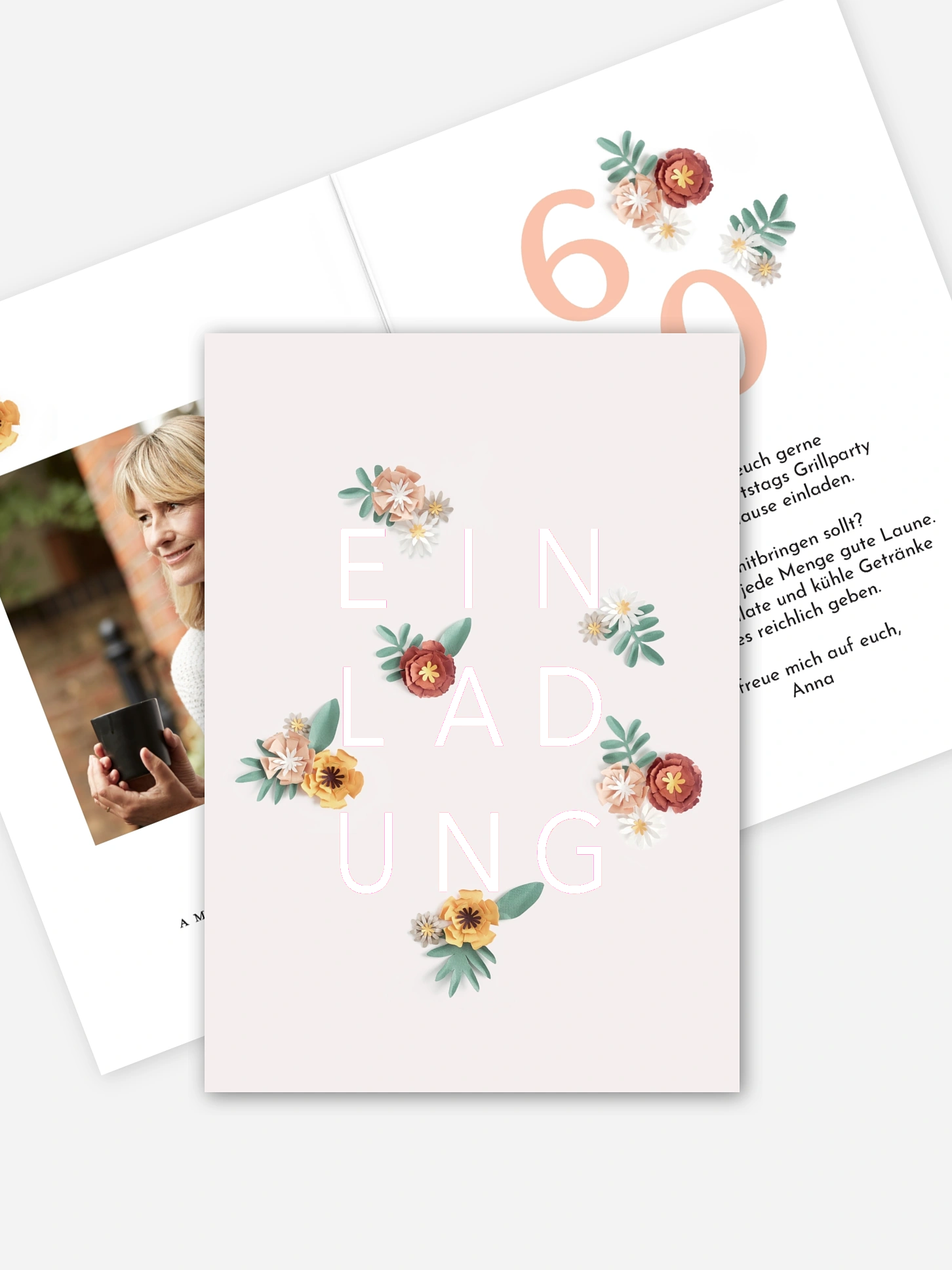 Einladung 60. Geburtstag Papierblumen
