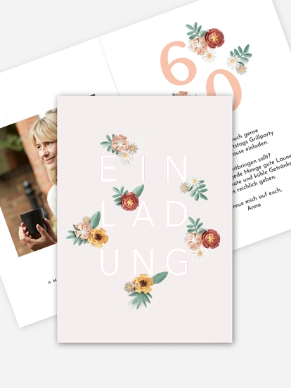 Einladung 60. Geburtstag Papierblumen